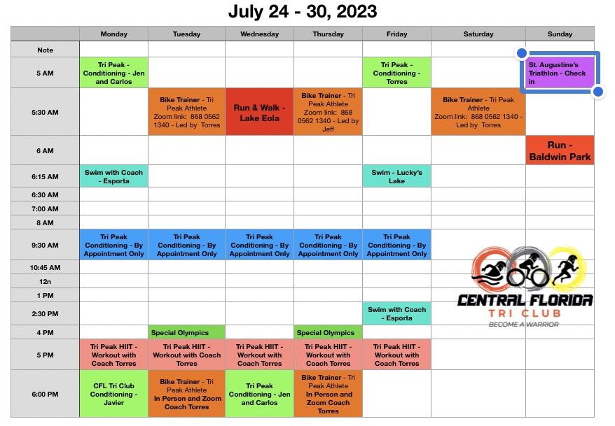 Weekly Schedule – July 24 – 30, 2023