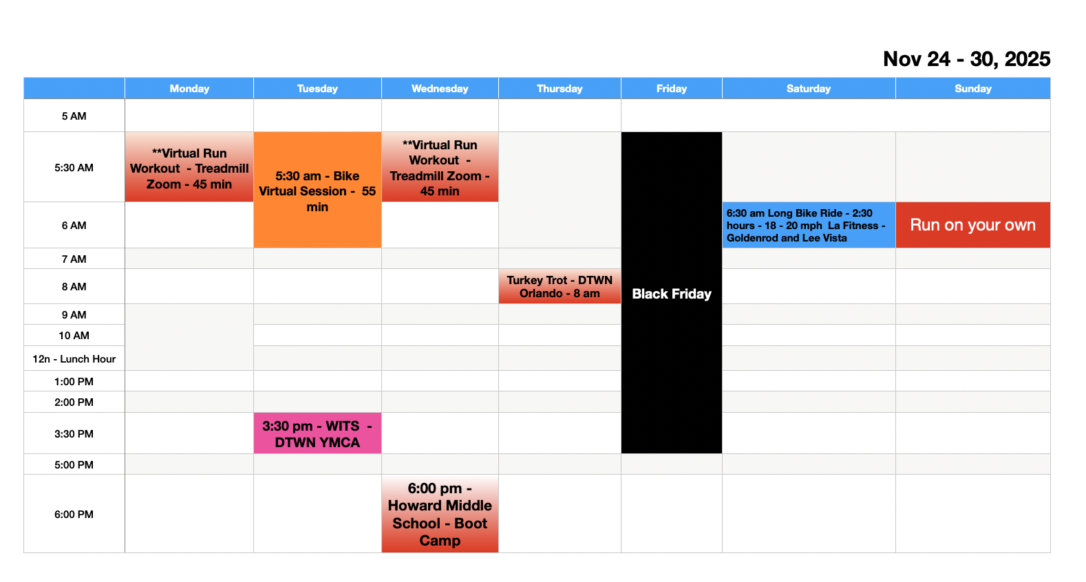 CFL Tri Club – Thanksgiving Week Schedule + New Treadmill Zoom Sessions 🦃🏃‍♂️🚴‍♀️