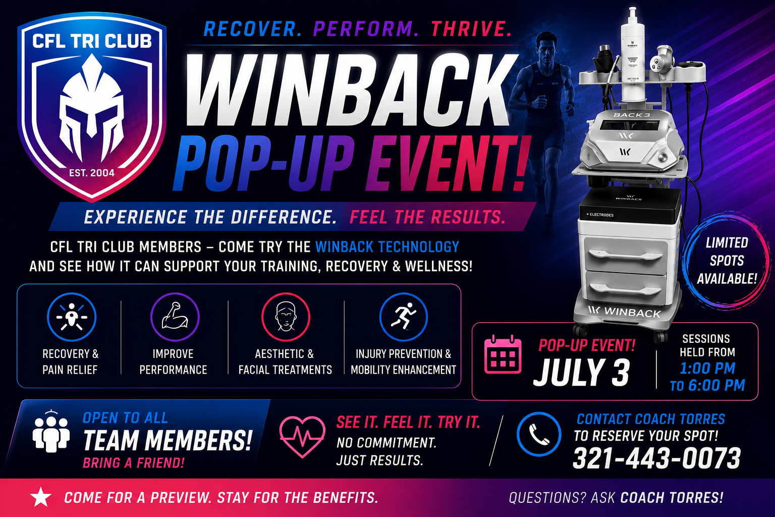 🚴 CFL Tri Club Introduces Winback Recovery Pop-Up Event